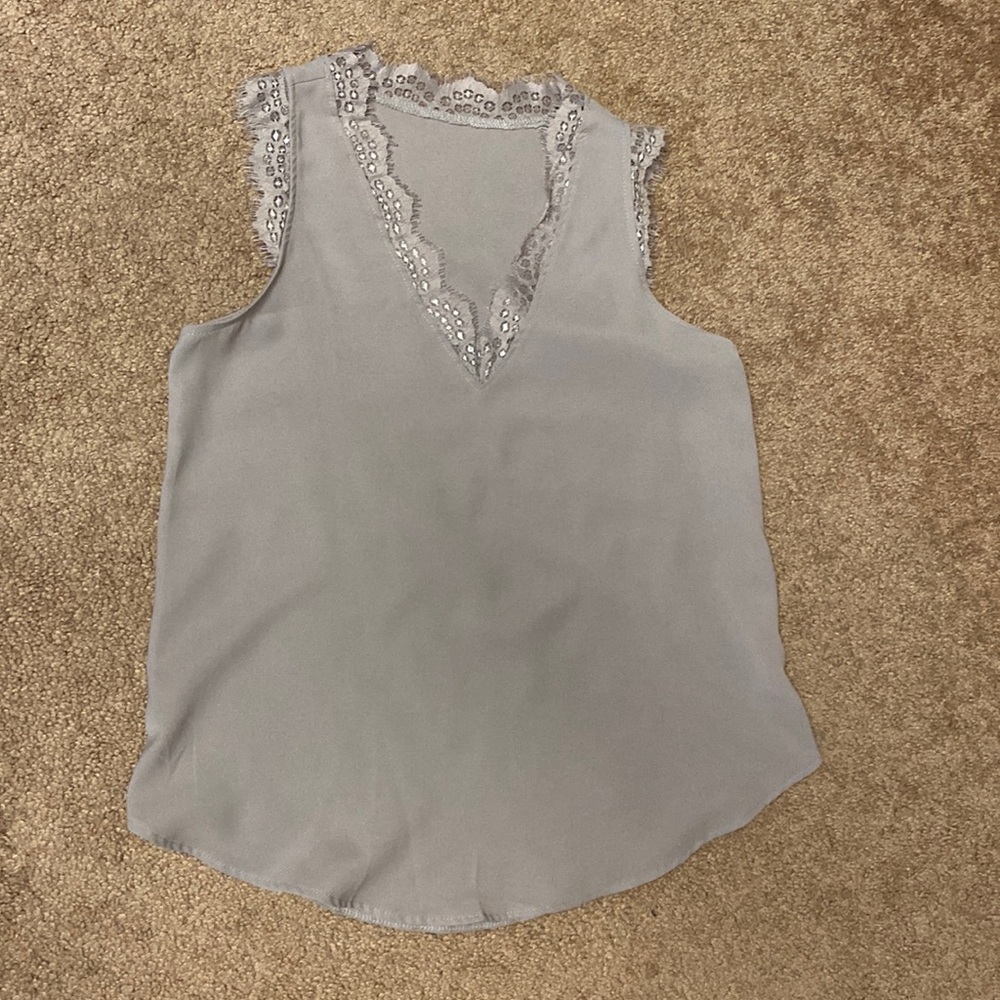 light grey lace trim tank top